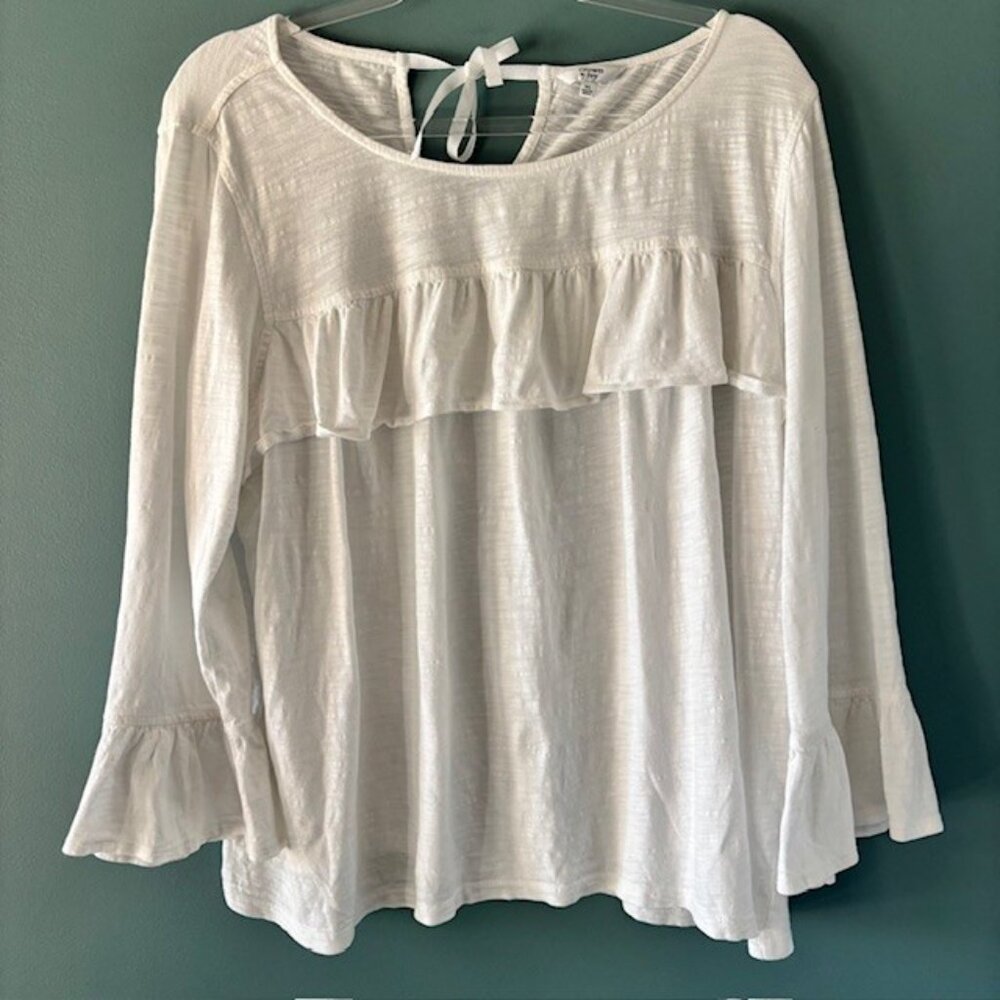 Crown & Ivy XL Ruffle Yoke Bell Sleeve Peasant Tunic Top Ivory Lightweight Boho - Picture 2 of 6